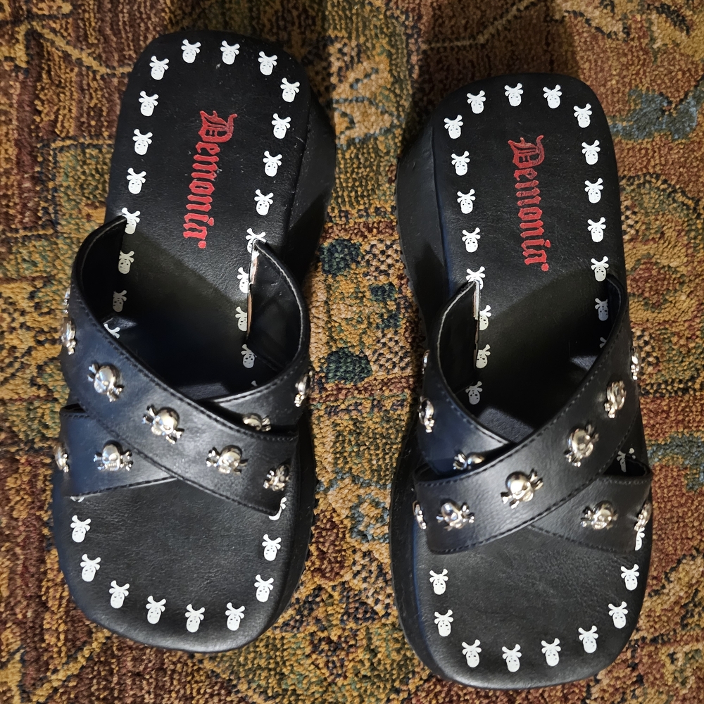 Demonia Black Skull Studded Sandals